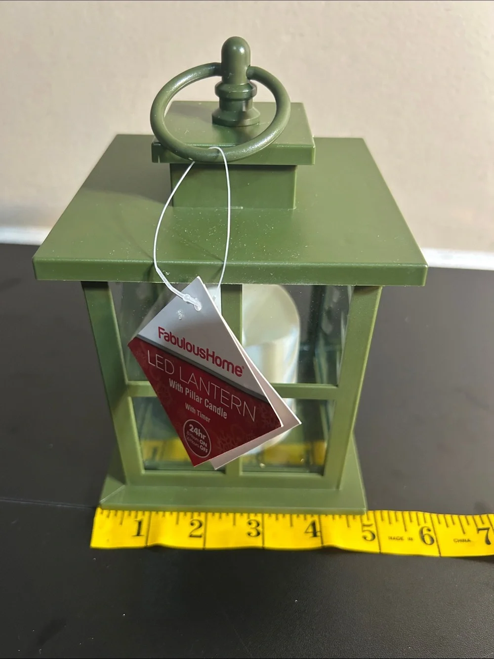 FabulousHome Sage Green LED Lantern with Flickering Candle